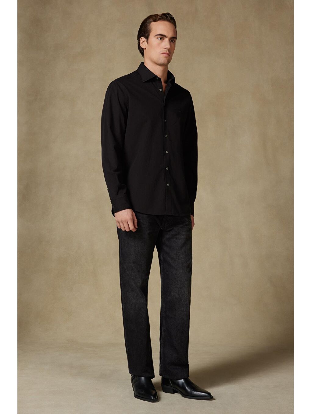 Piero Gabardin Pamuklu Comfort Fit Siyah Klasik Yaka Erkek Düz Gömlek