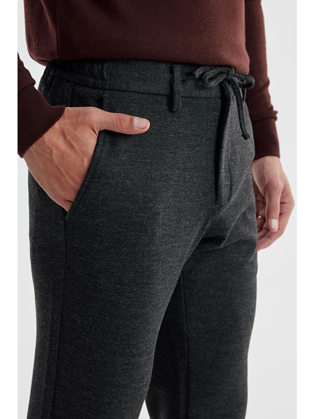 Antrasit Comfort Fit Beli Lastikli Yan Cep Jogger Pantolon-2