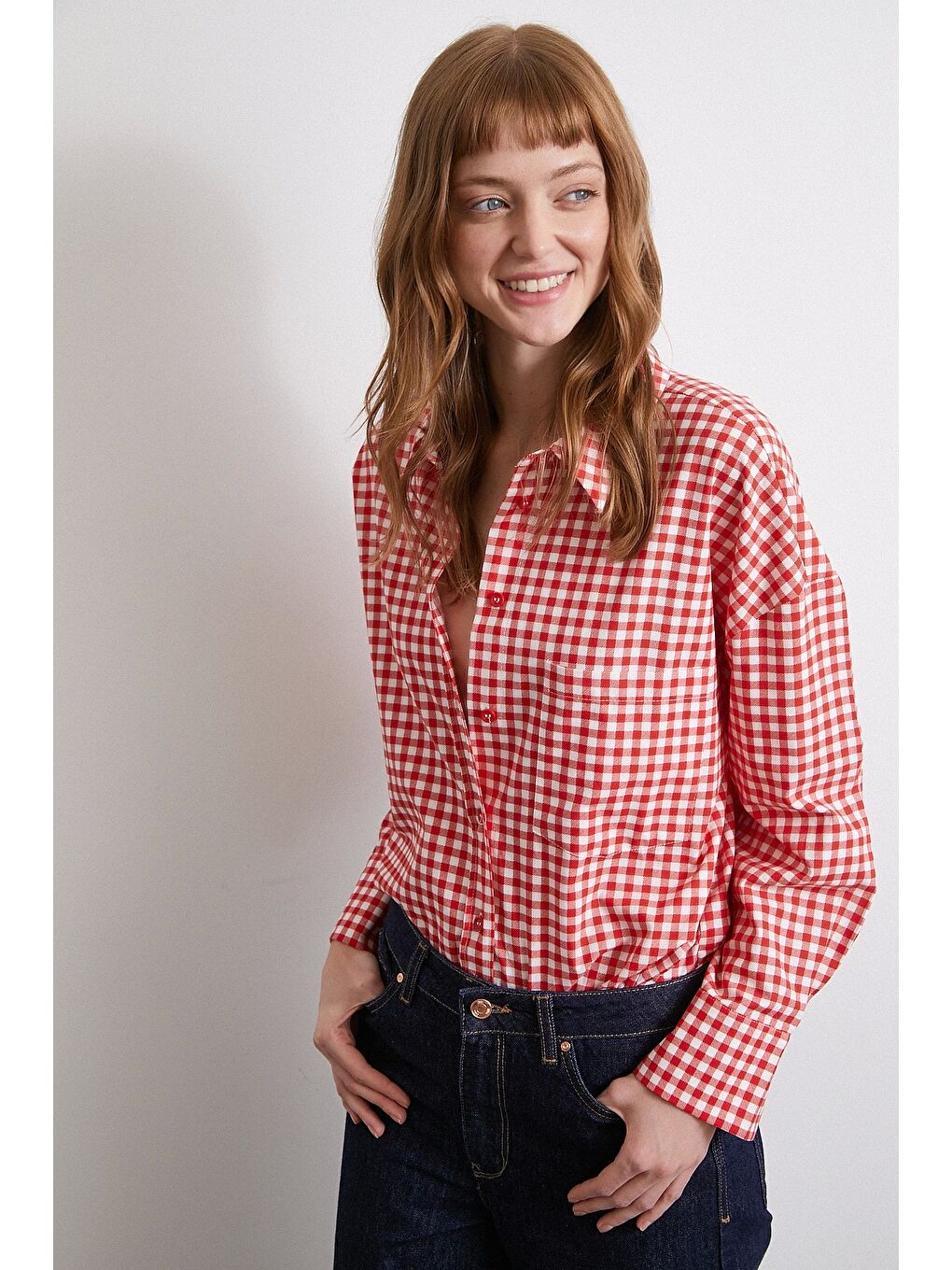 Pamuklu Ekose Gömlek Kırmızı-5