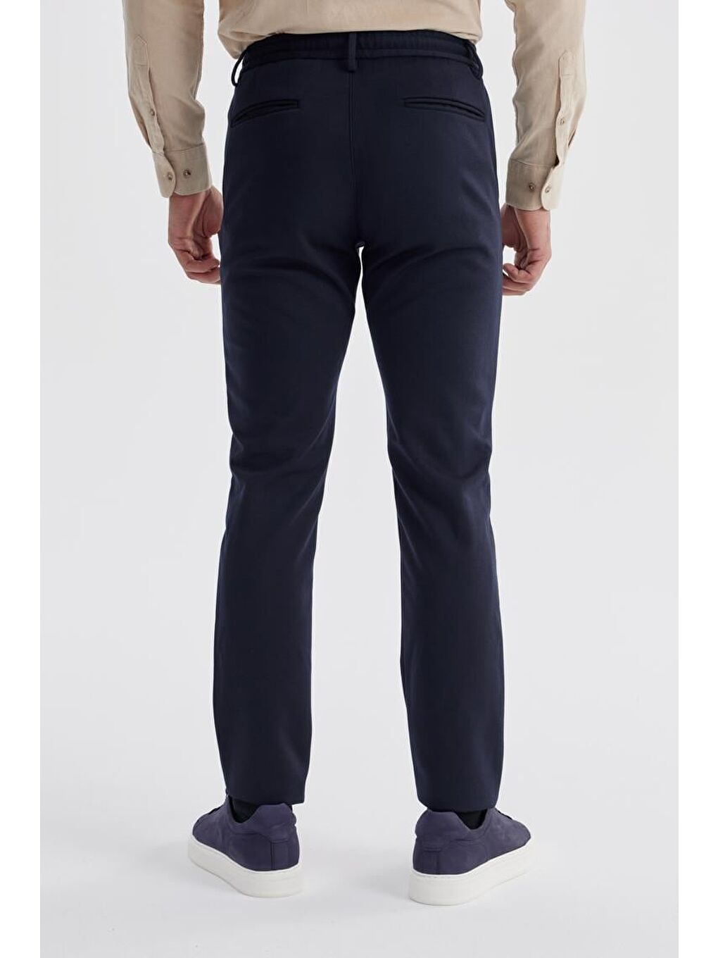 Lacivert Comfort Fit Beli Lastikli Yan Cep Jogger Pantolon-1