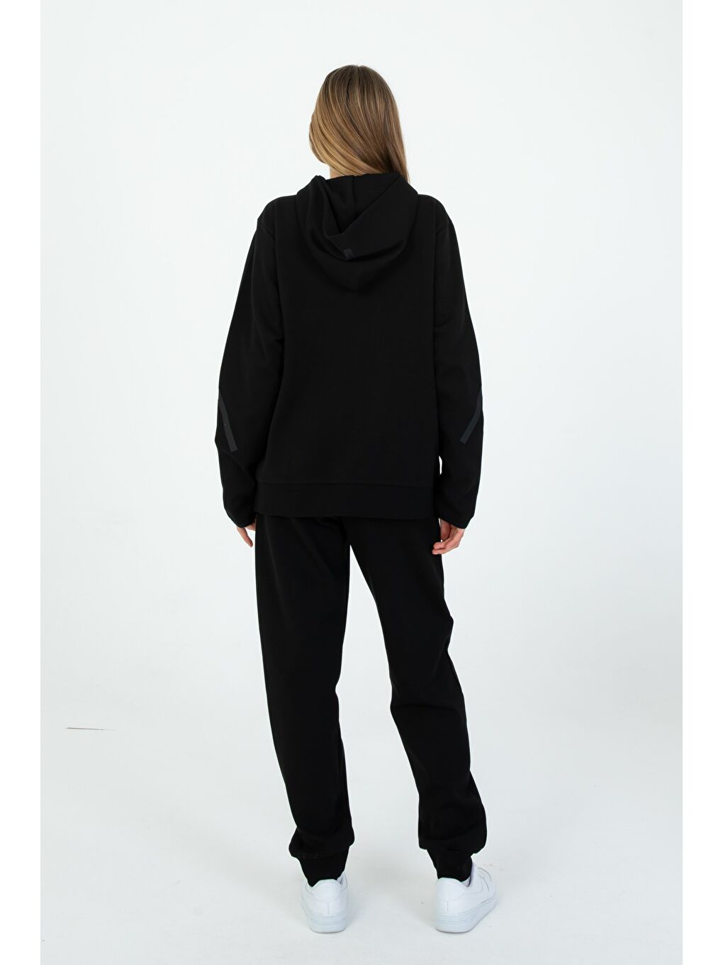 Siyah Fermuarlı Çift Cep Detaylı Kapüşonlu Eşofman Takım-3