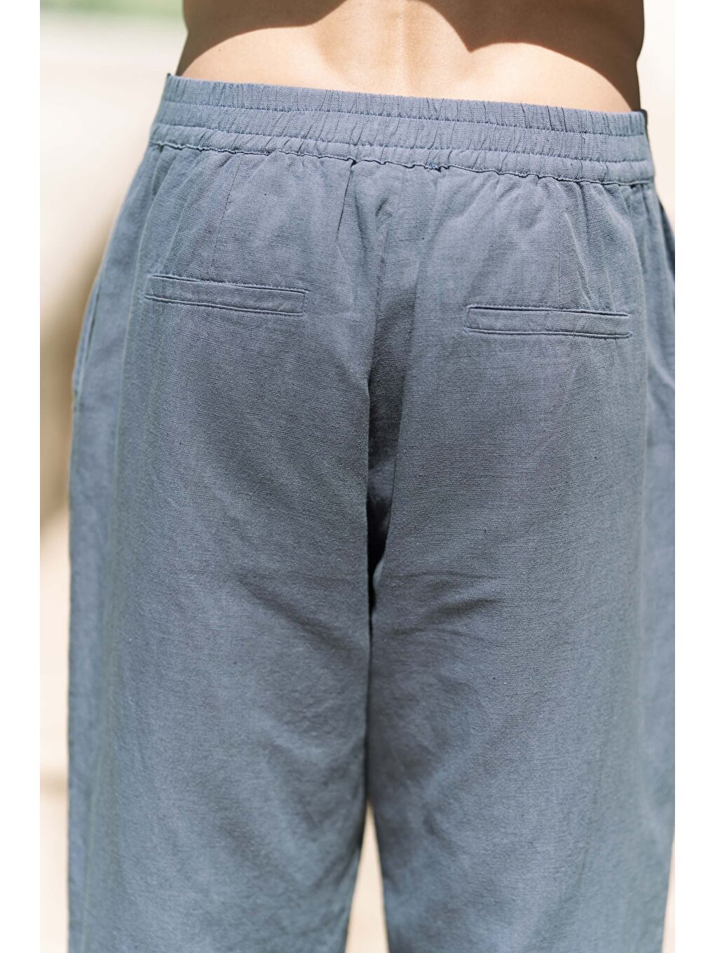 Fyfaha Bol Paça İndigo Erkek Keten Pantolon-4