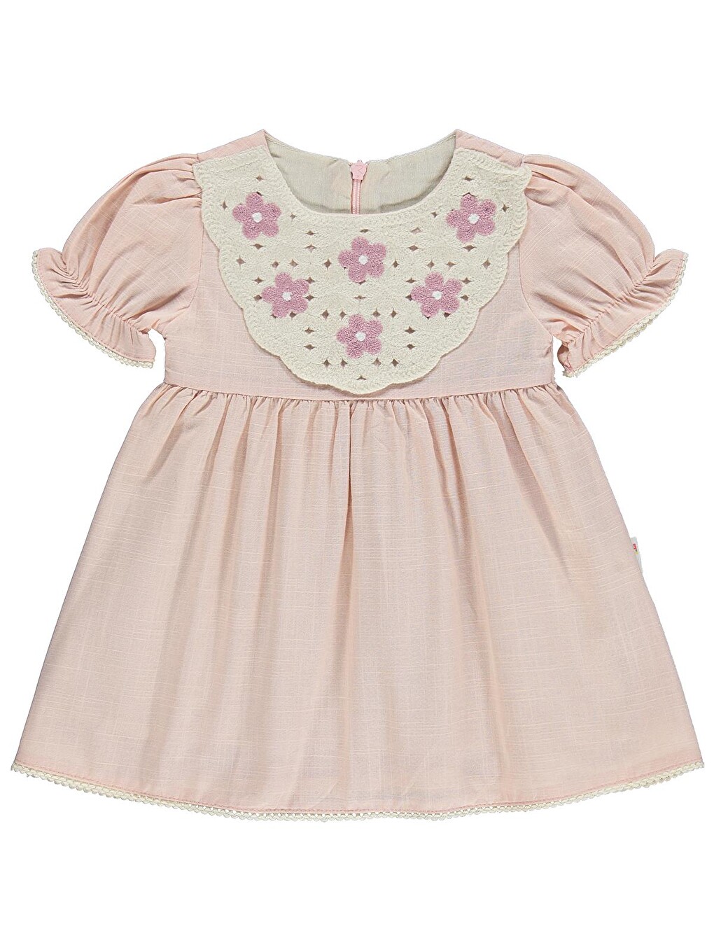 Baby Yaka Çiçek Nakış 6-18 Ay Elbise - Pembe