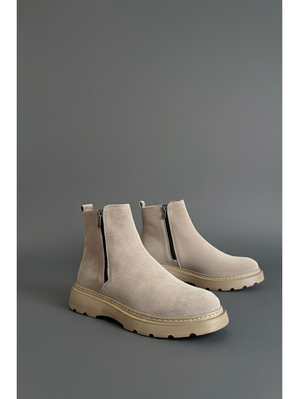 Bej CHELSEY Hakiki Deri Çift Fermuarlı Erkek Kışlık Bot-2