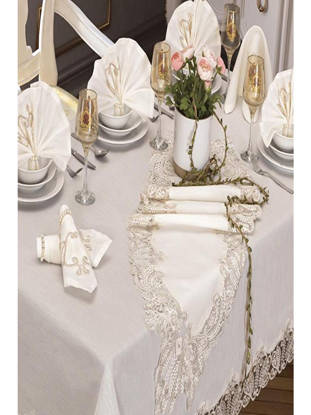Karışık Serenay Masa Örtüsü 26 Parça Krem-5