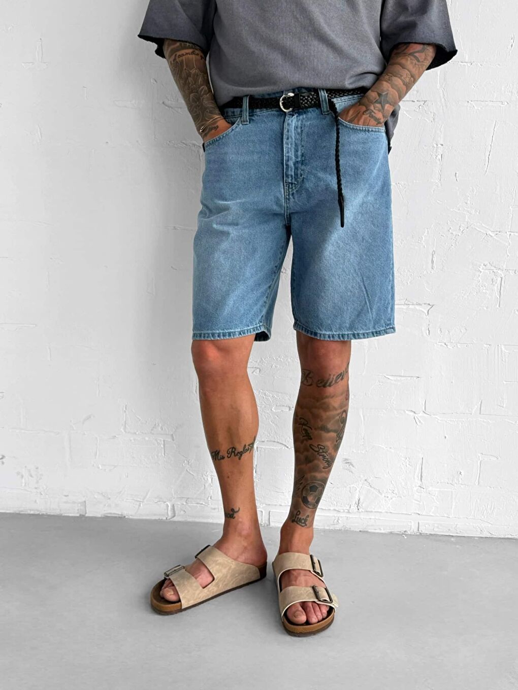 Erkek Regular Fit Jean Şort Mavi-1