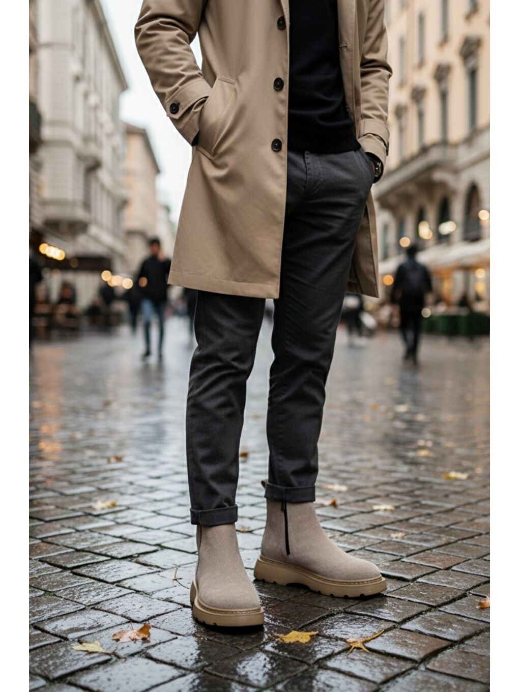 Bej CHELSEY Hakiki Deri Çift Fermuarlı Erkek Kışlık Bot-4