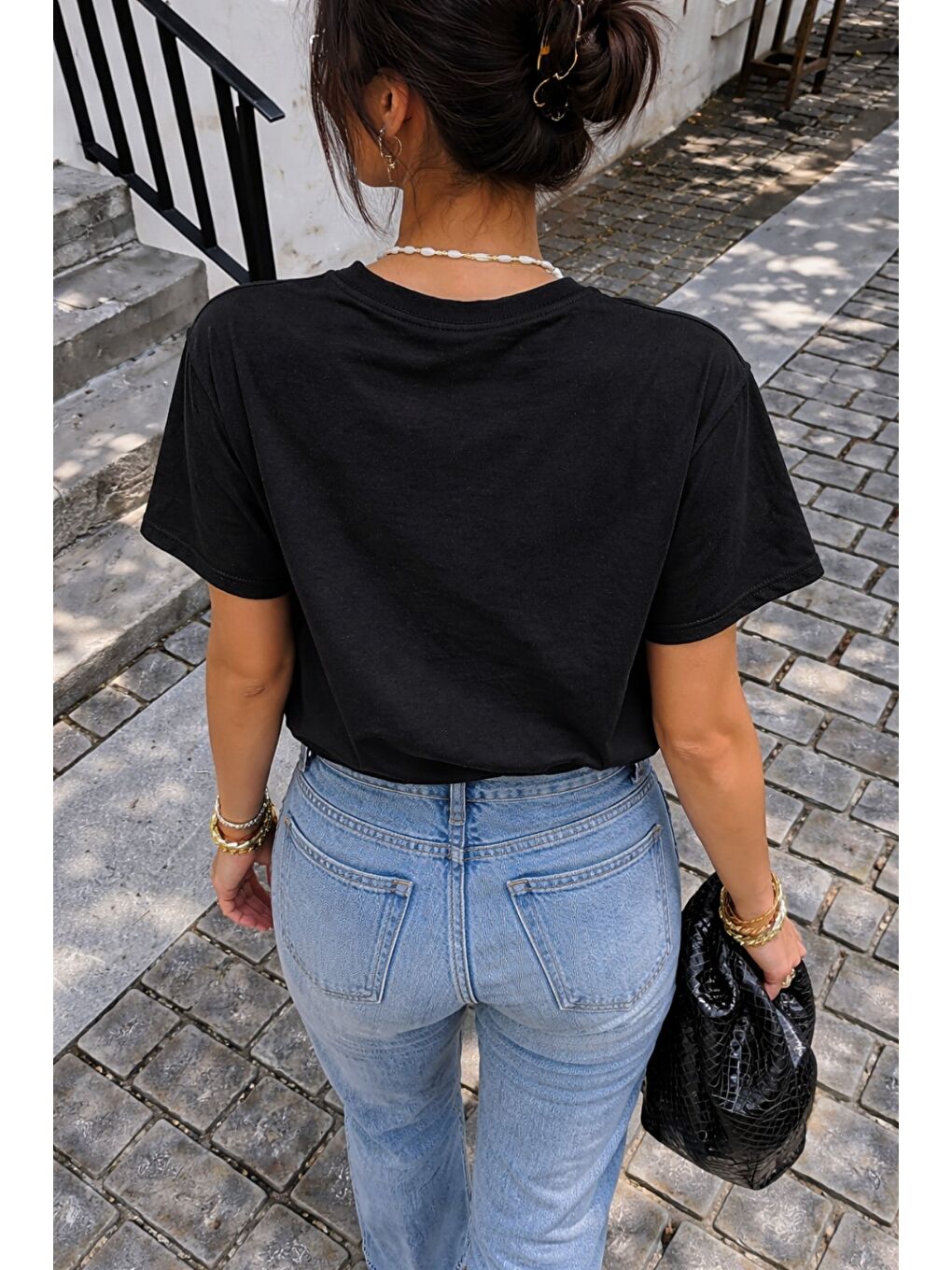 Siyah Panda Baskılı Unisex Basic Tişört – Rahat Kesim Günlük Stil-1