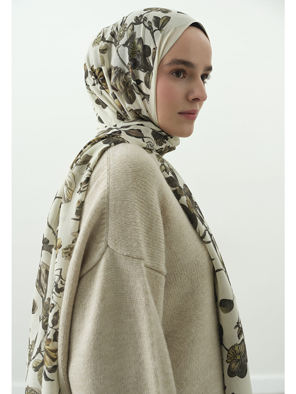 Bej GISELE DESENLİ PAMUK VİSKON ŞAL BEJ-2