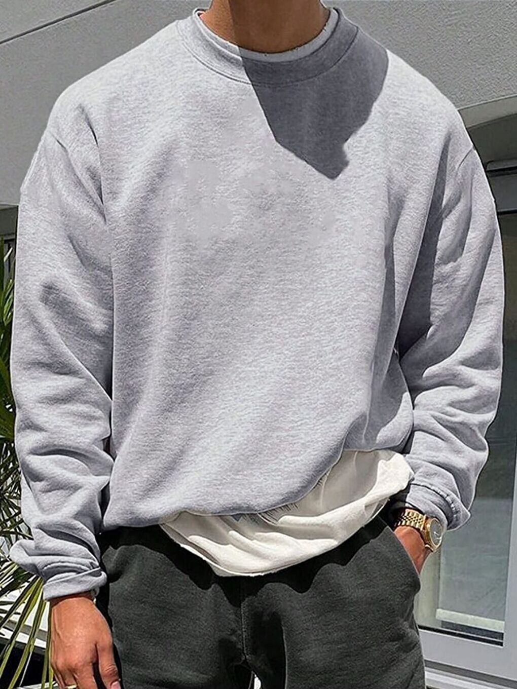 Erkek Gri Baskısız Bisiklet Yaka Regular Sweatshirt