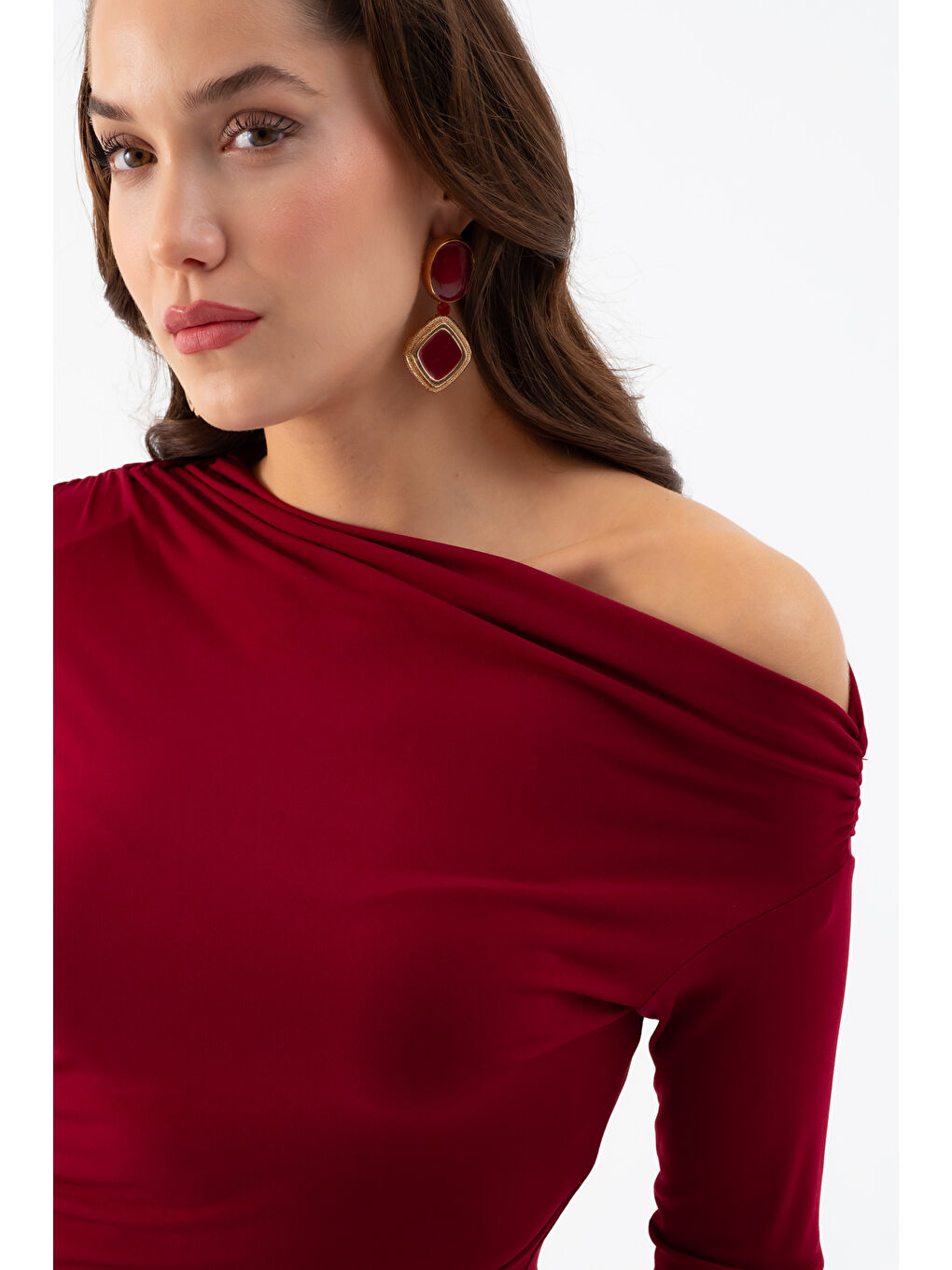 Kadın Bordo Düğüm Detay Uzun Örme Elbise-4