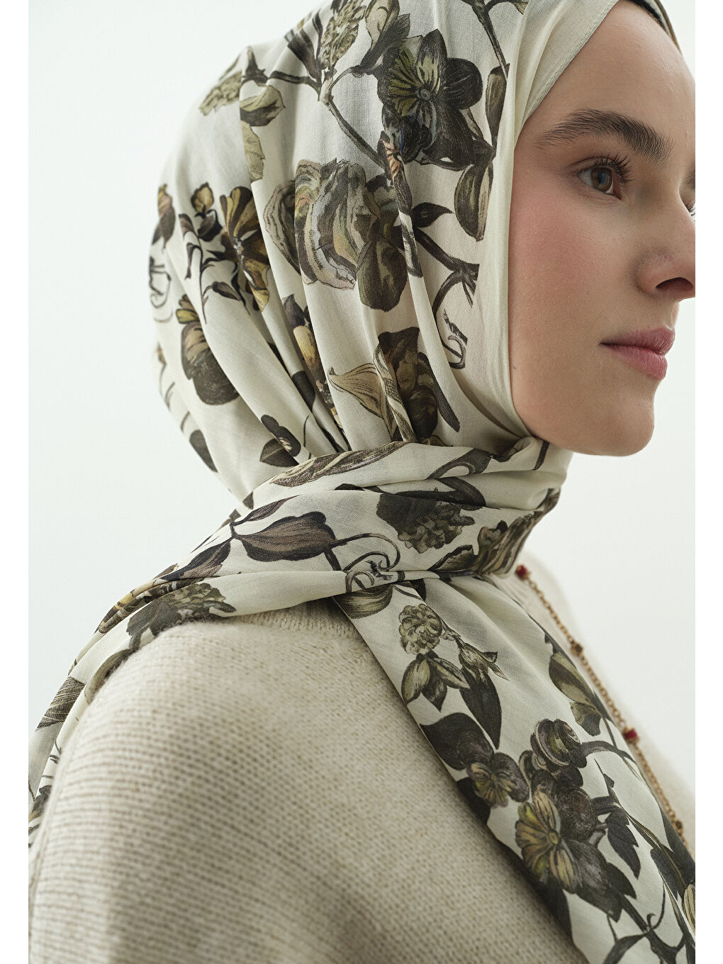 Bej GISELE DESENLİ PAMUK VİSKON ŞAL BEJ-3