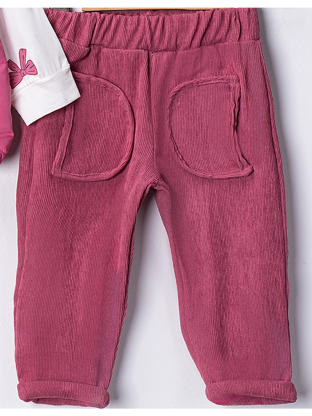 Pembe Kız Bebek 3’lü Takım 9-24 Ay Şişme Yelek %100 Pamuk Sweatshirt Kadife Pantolon-6