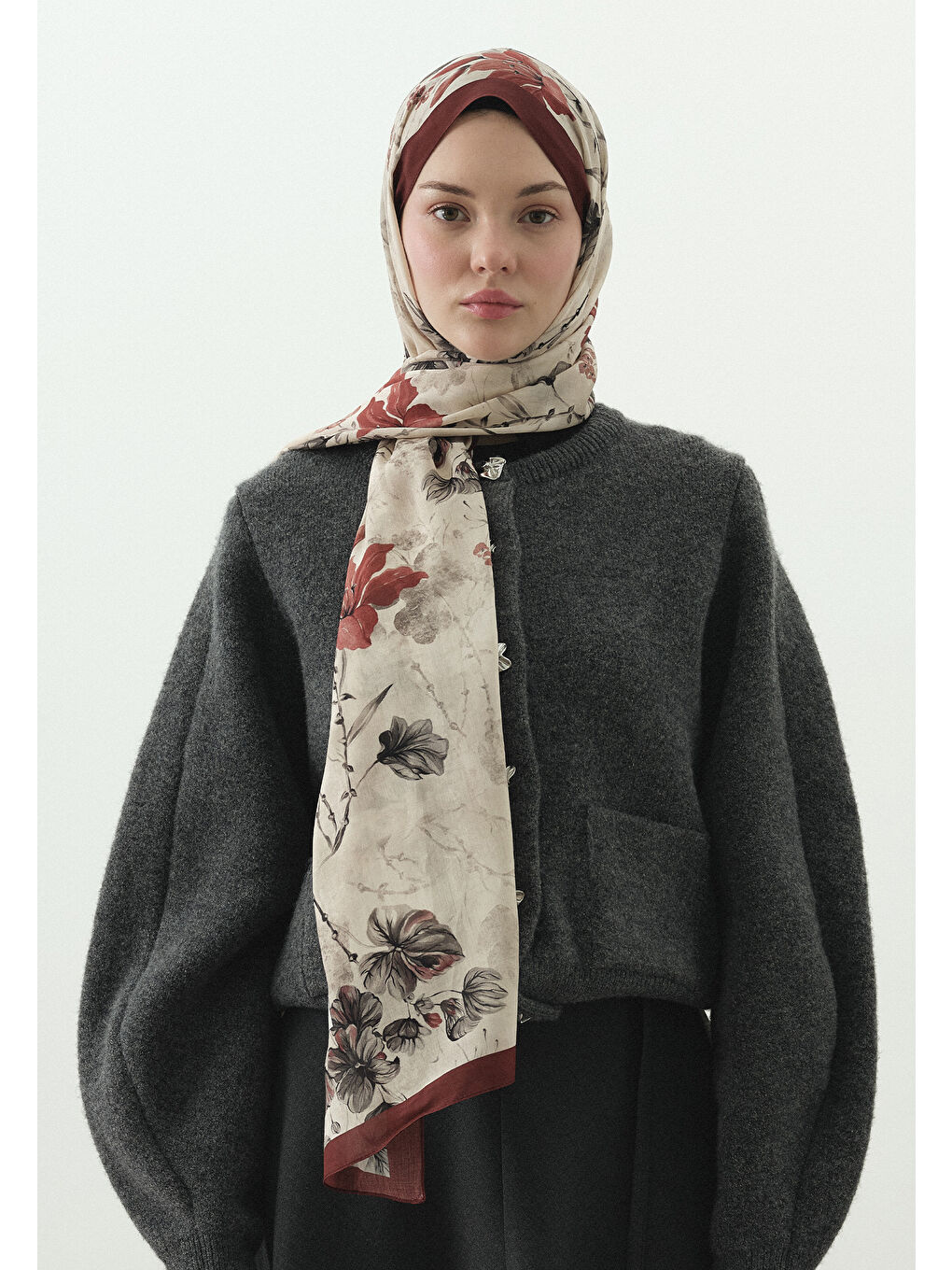 Kırmızı FALL BREEZE DESENLİ PAMUK VİSKON ŞAL KIRMIZI