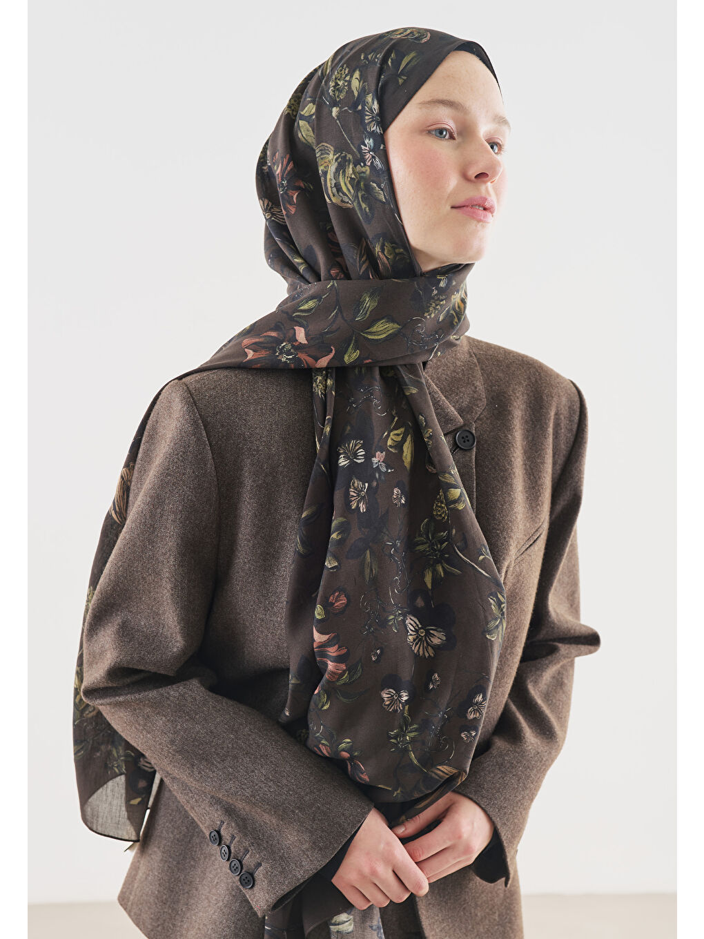 Kahverengi GISELE DESENLİ PAMUK VİSKON ŞAL ACI KAHVE-1