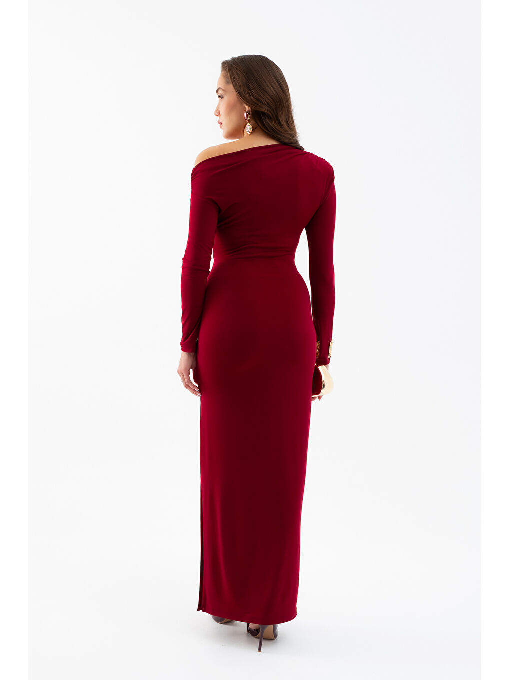 Kadın Bordo Düğüm Detay Uzun Örme Elbise-5