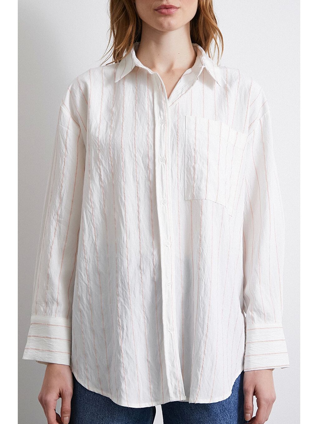 Çizgili Cepli Gömlek Pembe-1