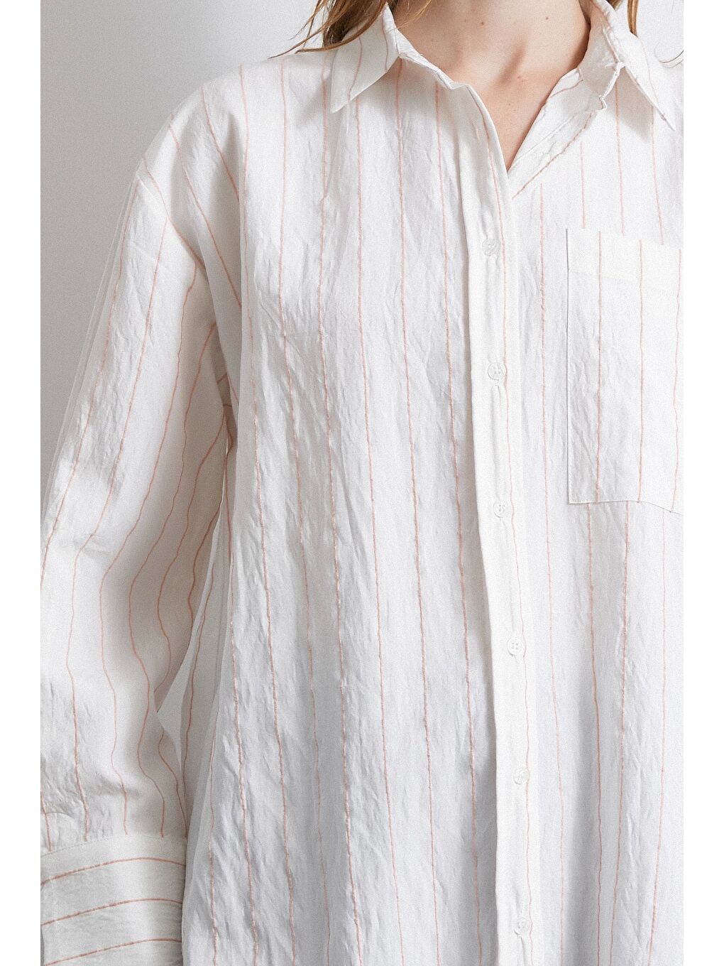 Çizgili Cepli Gömlek Pembe-2