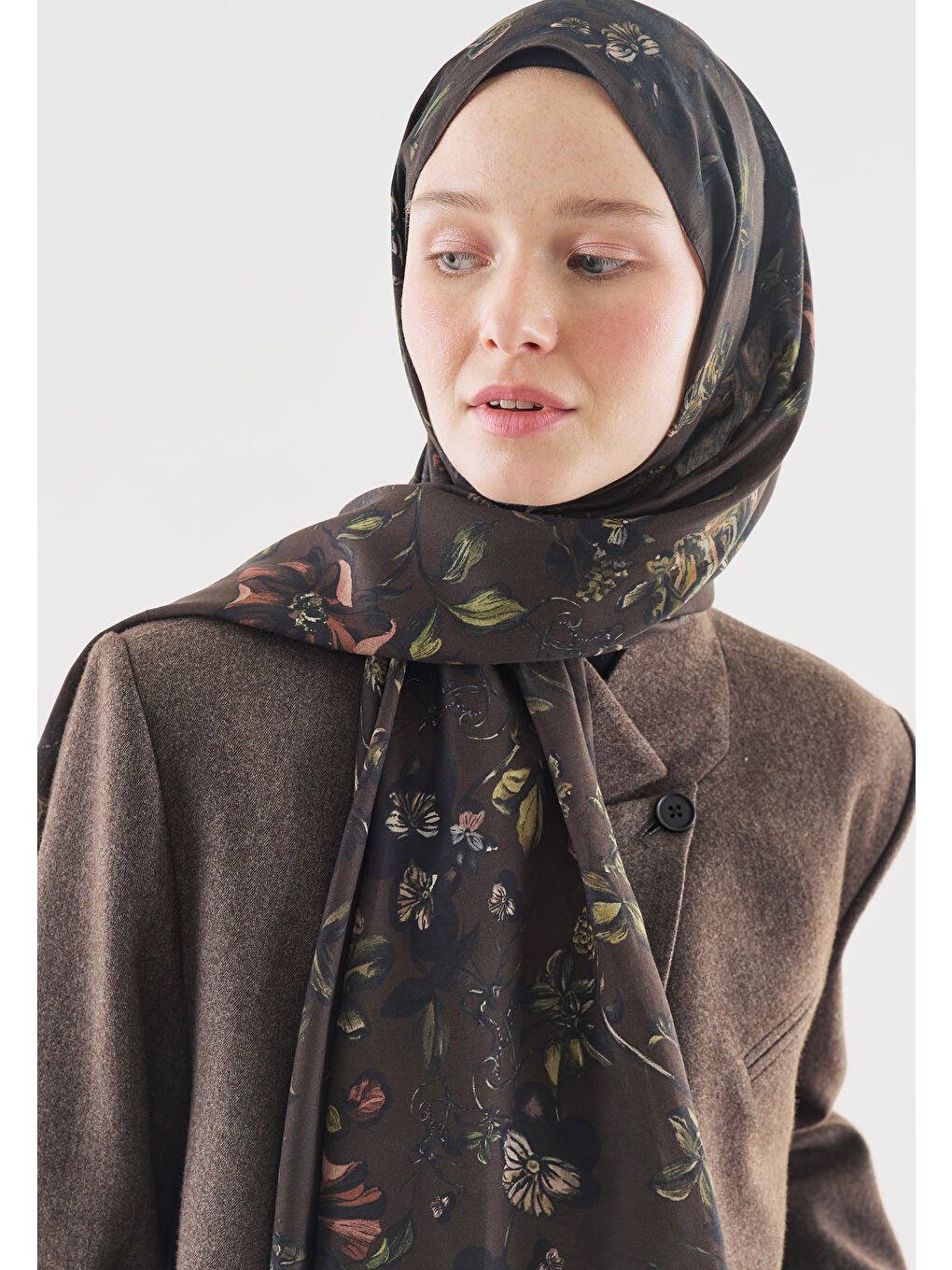 Kahverengi GISELE DESENLİ PAMUK VİSKON ŞAL ACI KAHVE-2