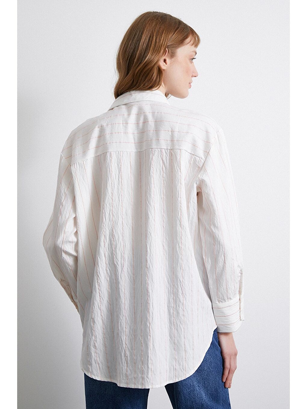 Çizgili Cepli Gömlek Pembe-3