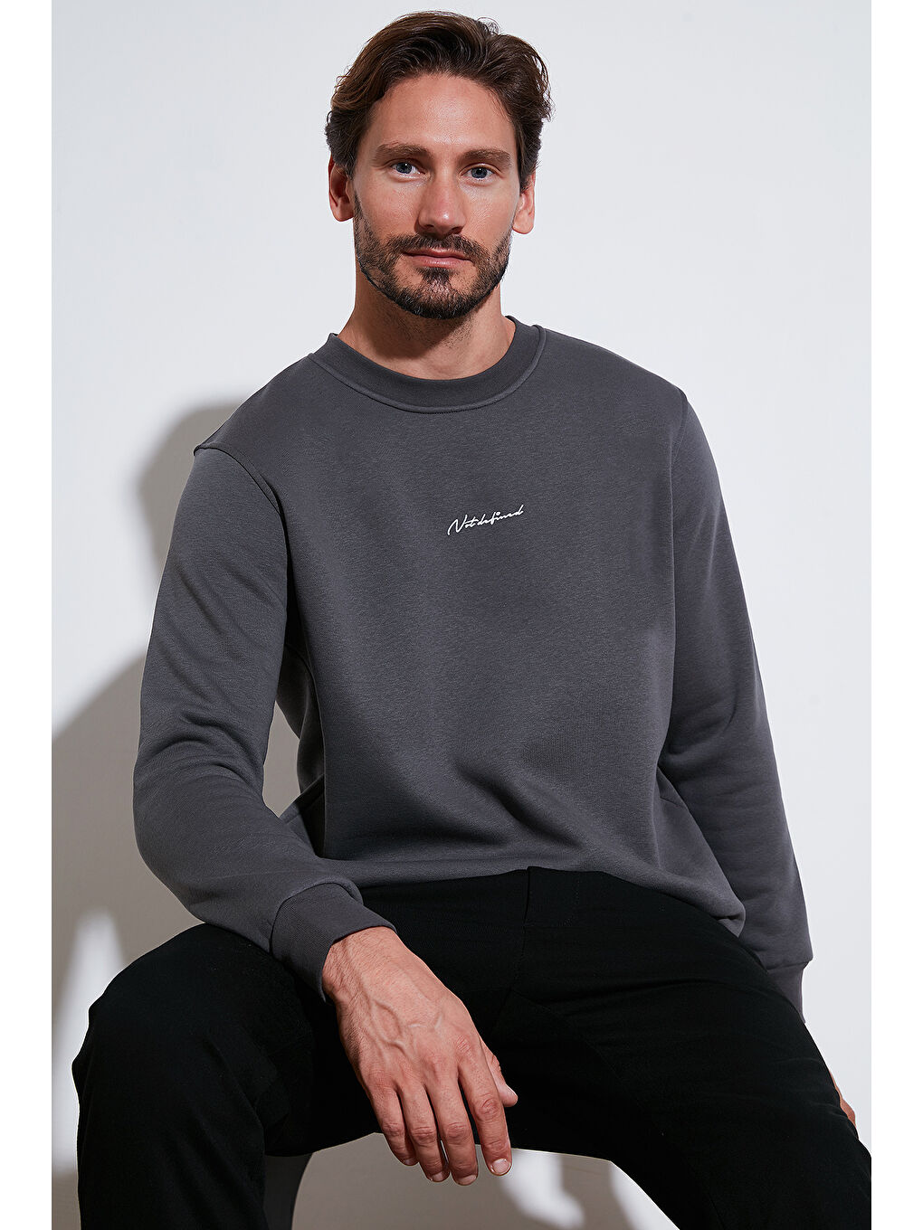 Buratti Antrasit Pamuklu Regular Fit Bisiklet Yaka Erkek Sweatshirt 59050121