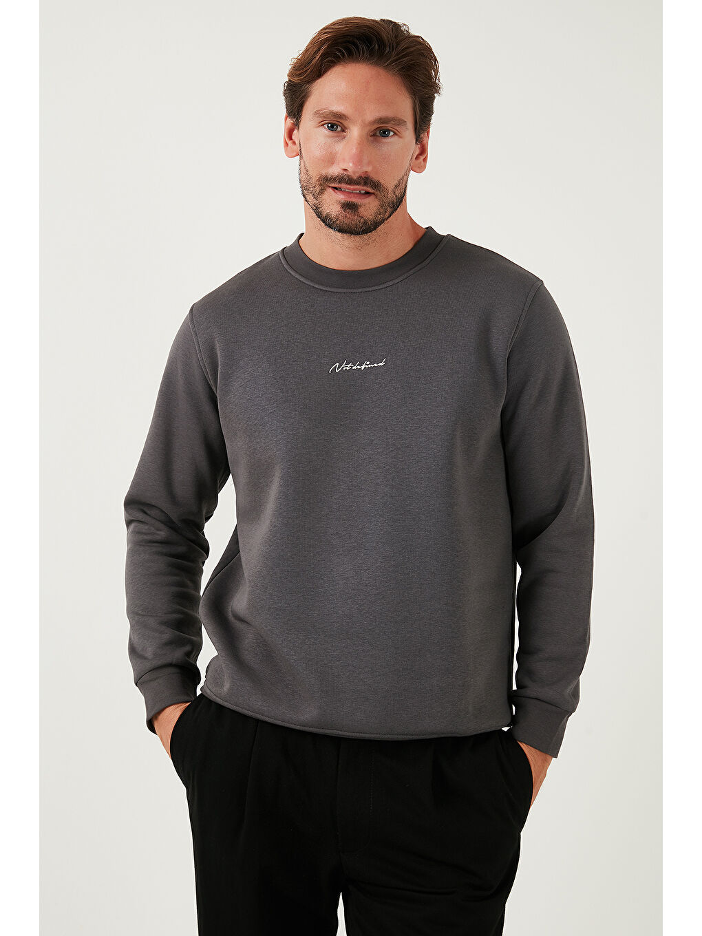 Buratti Antrasit Pamuklu Regular Fit Bisiklet Yaka Erkek Sweatshirt 59050121 - 2