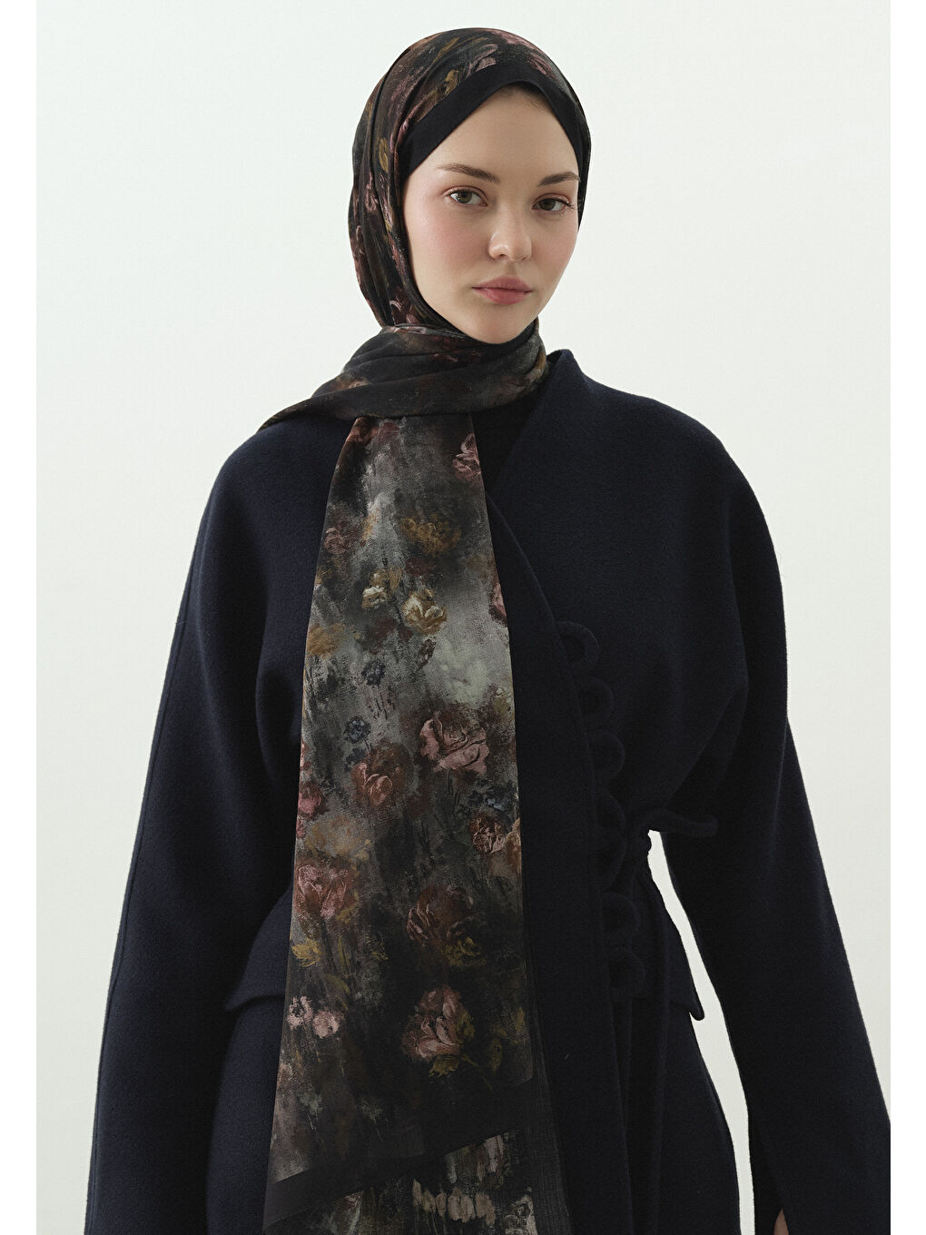 Antrasit EVELYNE DESENLİ PAMUK VİSKON ŞAL ANTRASİT-1