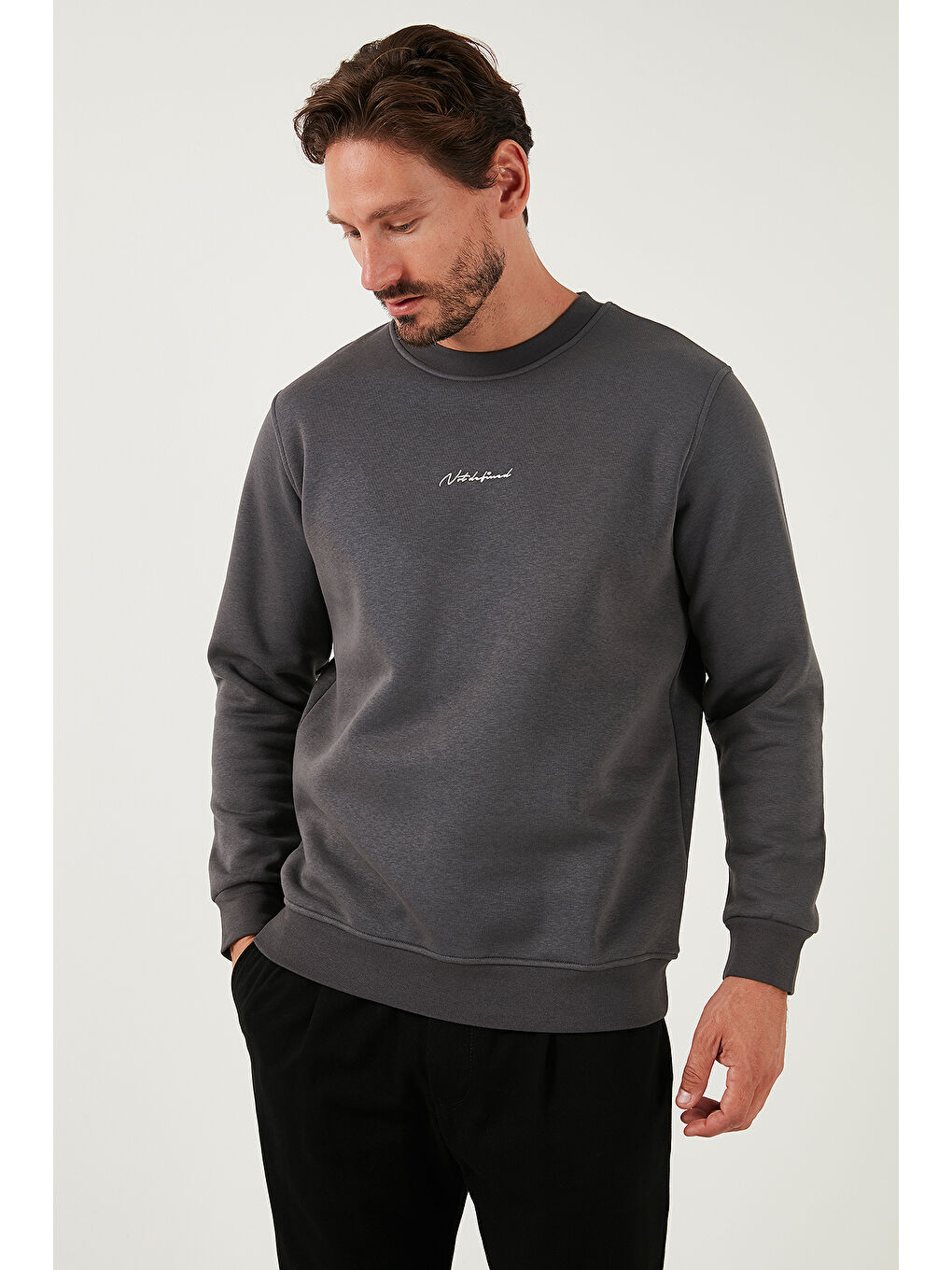 Buratti Antrasit Pamuklu Regular Fit Bisiklet Yaka Erkek Sweatshirt 59050121 - 4