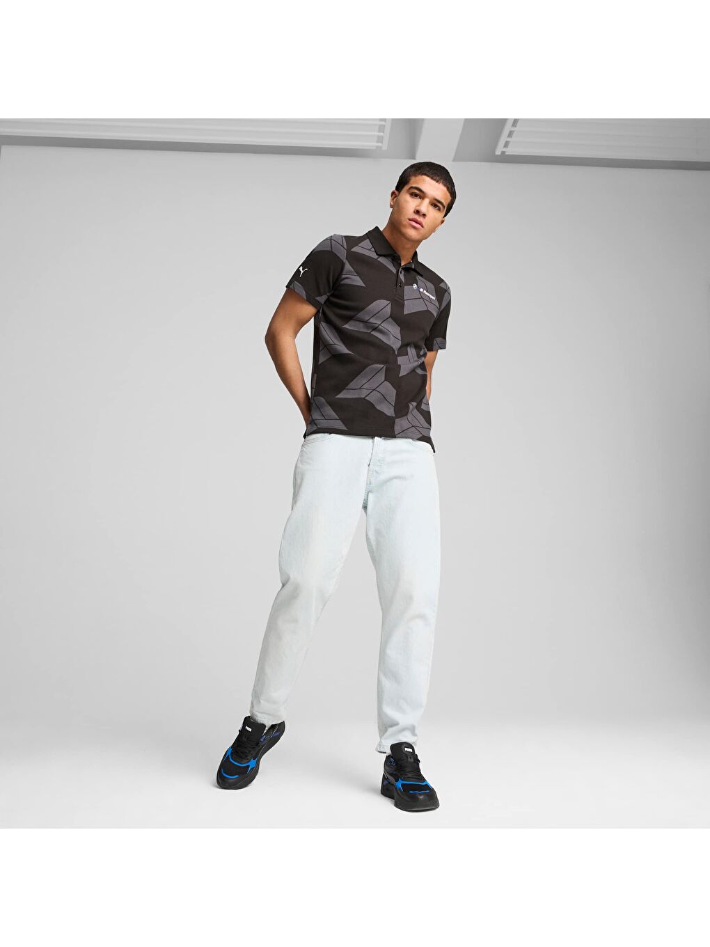 Siyah BMW M Motorsport Erkek Jacquard Polo-4