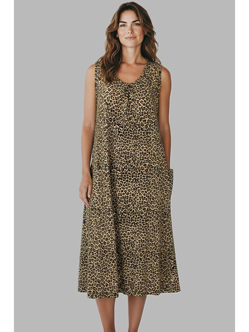 Kadın Sıfır Kol Viskon Elbise Pijama 25235-6 Bej-3