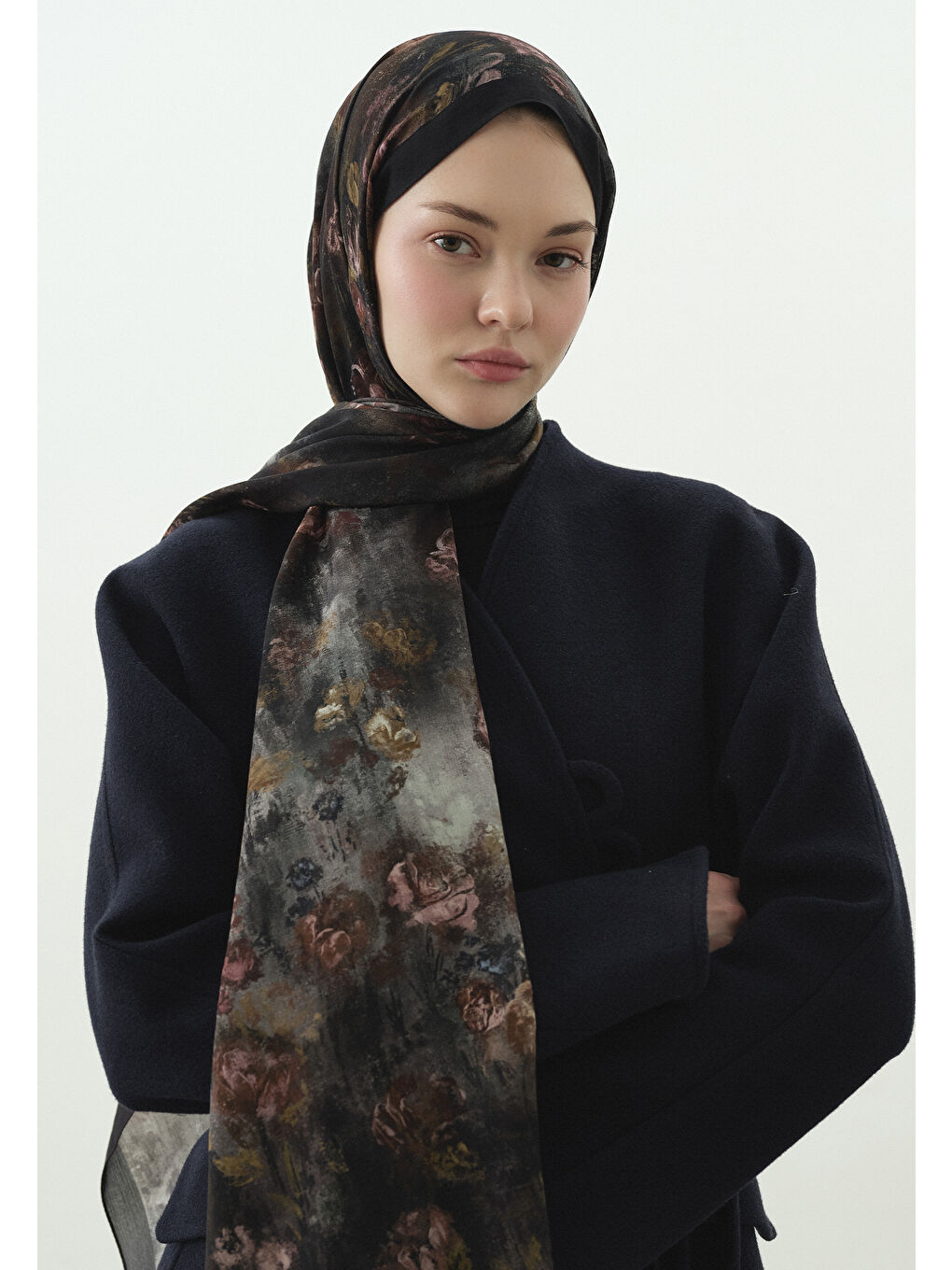 Antrasit EVELYNE DESENLİ PAMUK VİSKON ŞAL ANTRASİT-2