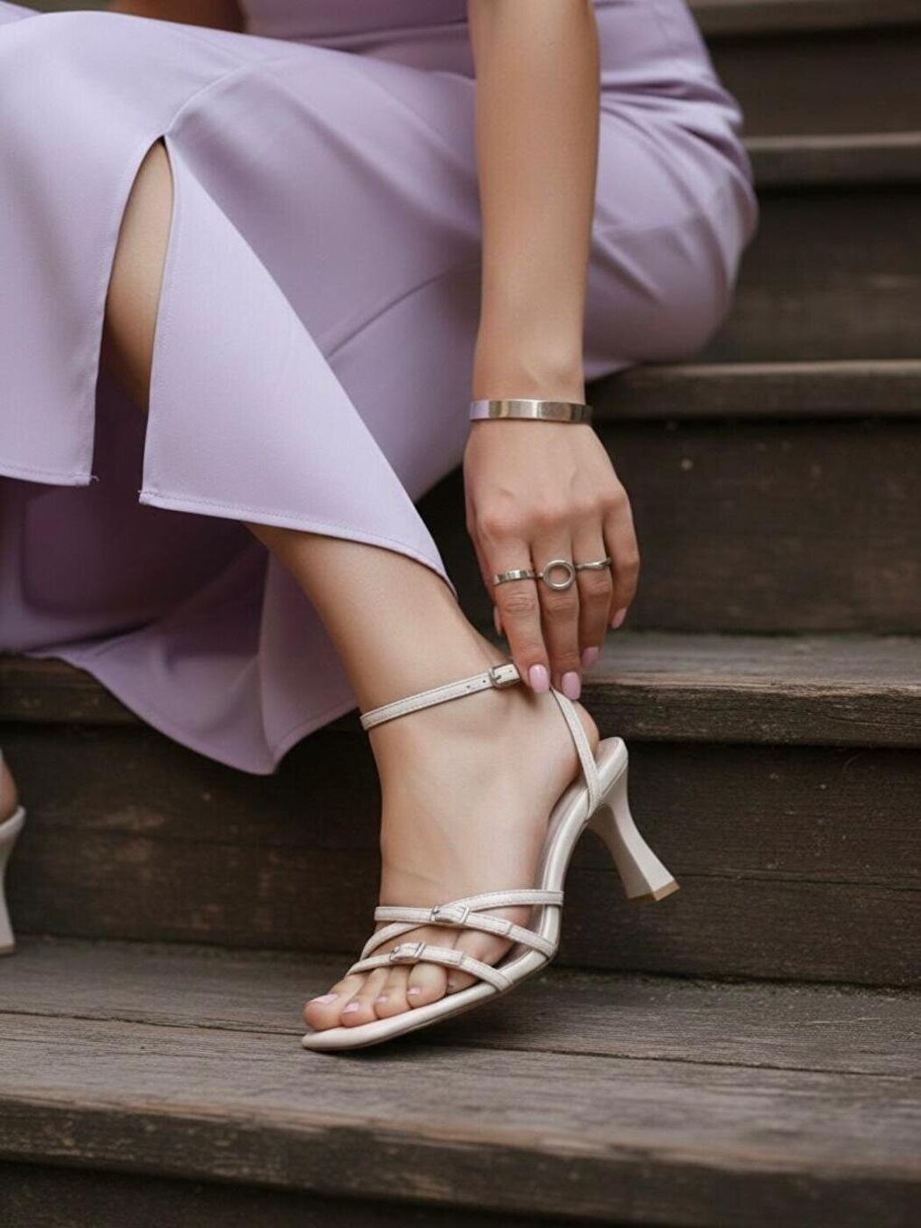 Kadın Adel Bej Cilt Klasik Topuklu Sandalet-1