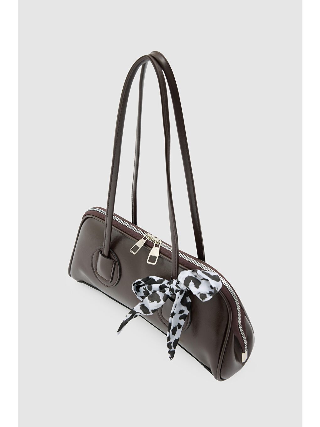 Kahverengi Vita Fular Detaylı Bowling Çanta  Acı Kahve-4