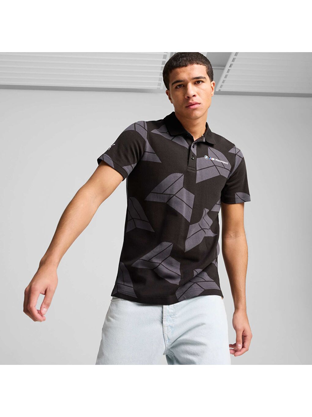 Siyah BMW M Motorsport Erkek Jacquard Polo-6