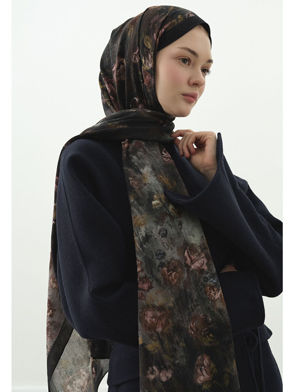 Antrasit EVELYNE DESENLİ PAMUK VİSKON ŞAL ANTRASİT-3