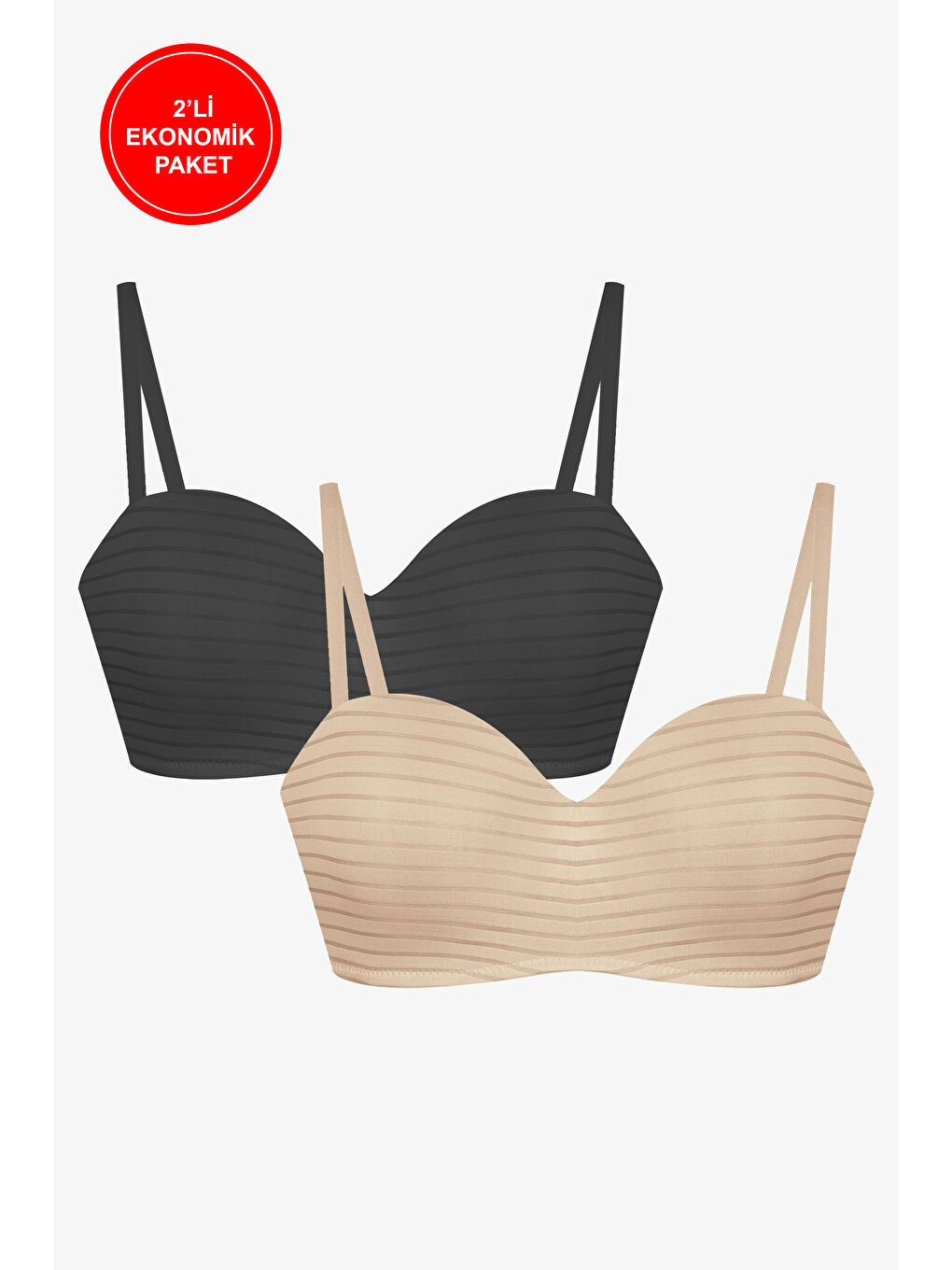 Siyah 2'Lİ PAKET - Kadın Dolgusuz Transparan Çizgili Toparlayıcı Straplez Sütyen