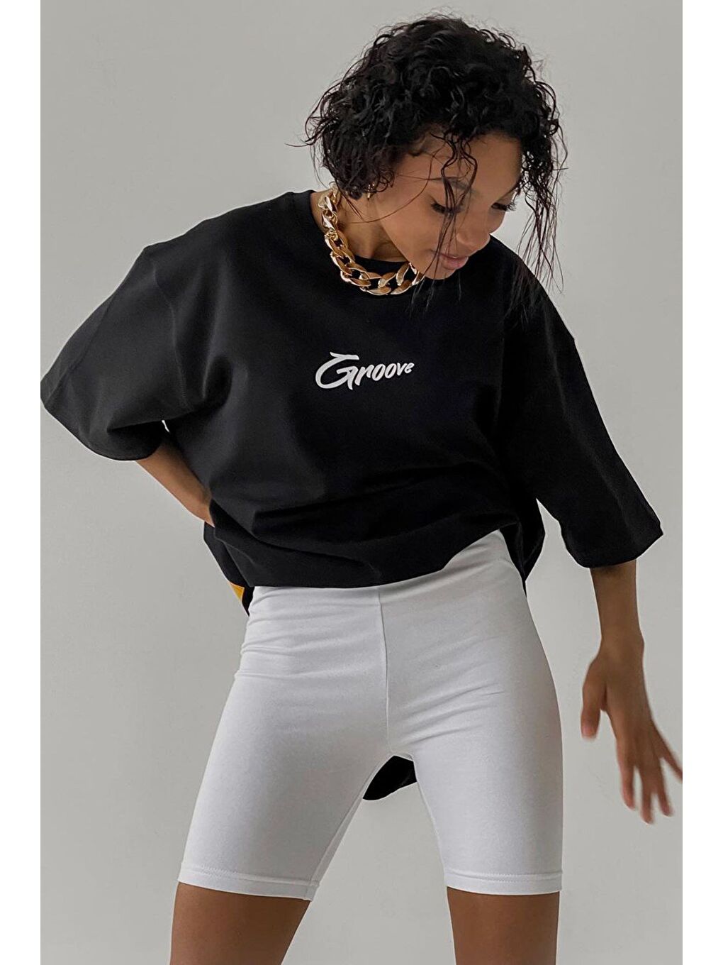 Siyah Baskılı Oversize Tişört Mg1491-5