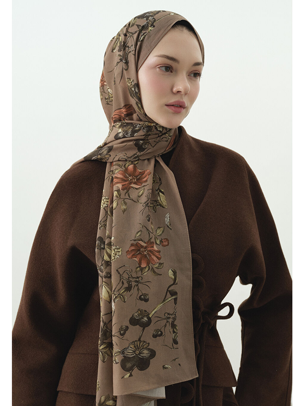 Kahverengi GISELE DESENLİ PAMUK VİSKON ŞAL SÜTLÜ KAHVE-2