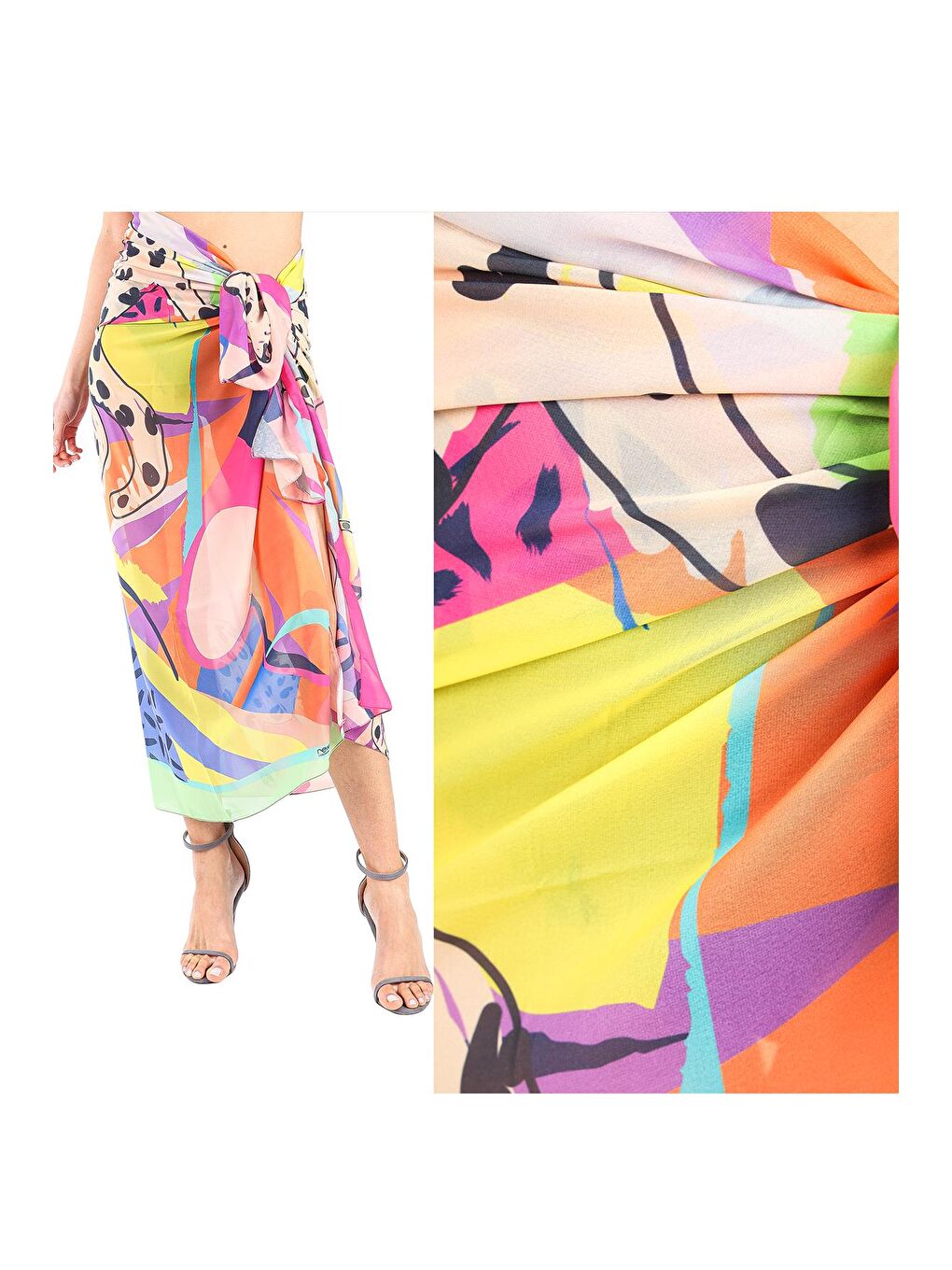 Karışık Cheetah Kadın Pareo Plaj Giysisi-1