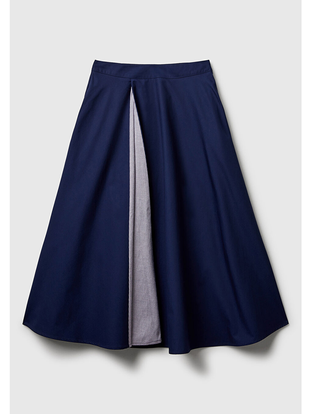 Kadın Lacivert Pamuk Karışımlı Pile Detaylı Midi Etek-1