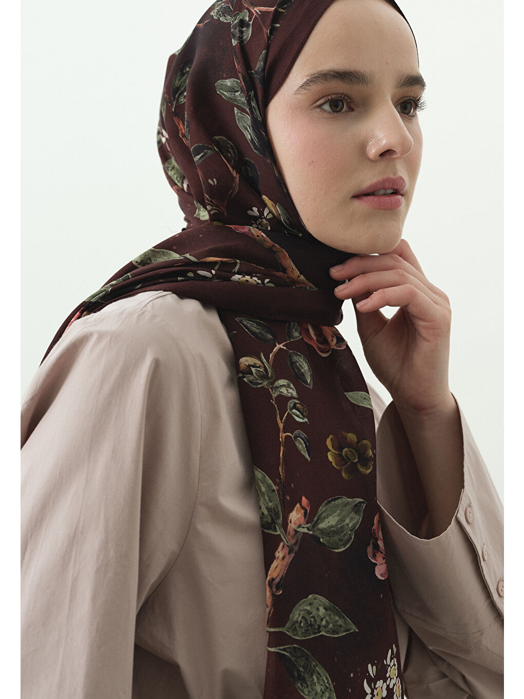 Bordo FLOWER RAIN DESENLİ PAMUK VİSKON ŞAL BORDO-3