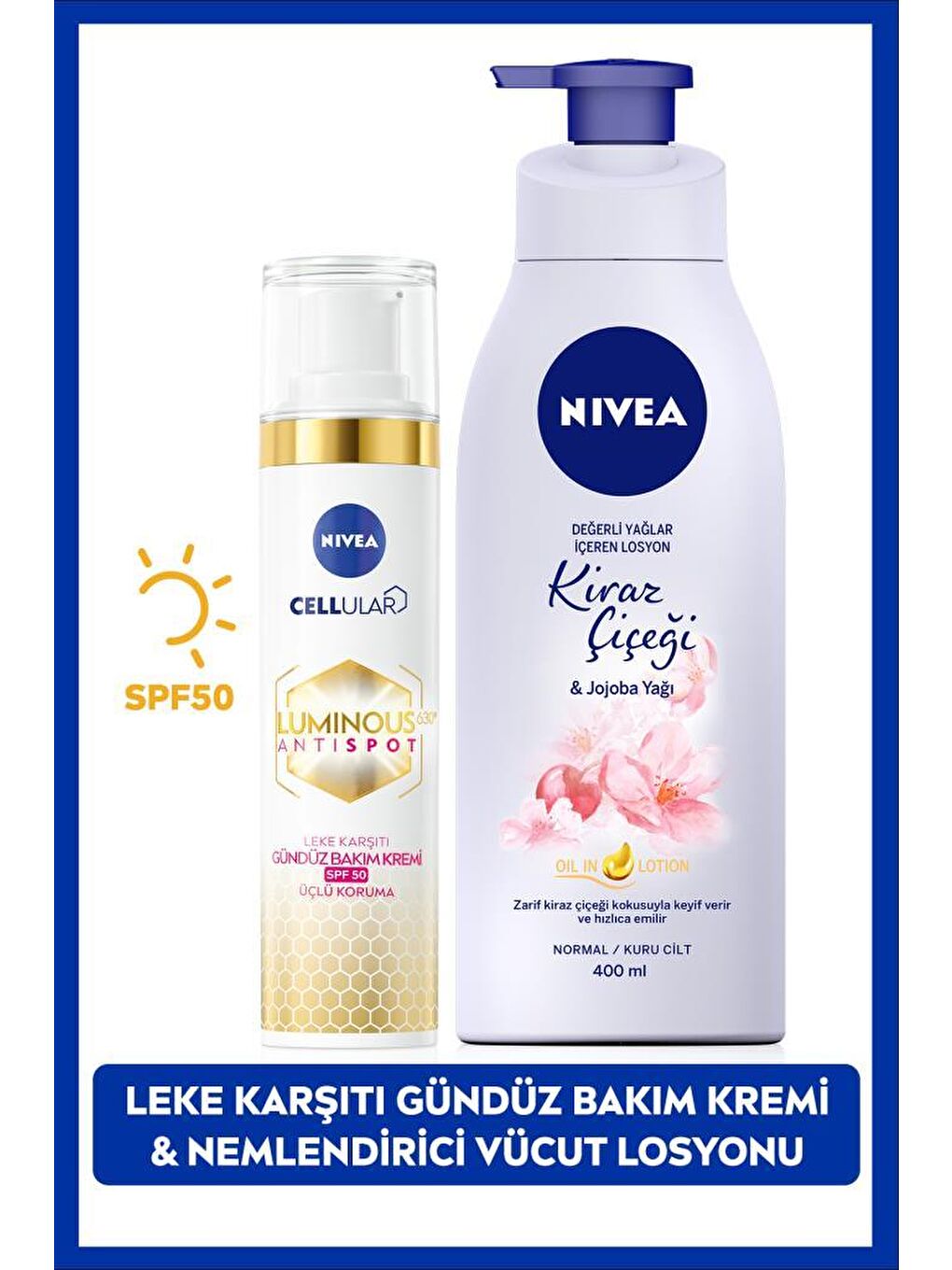 NIVEA Şeffaf Luminous630 Güneş Korumalı Leke Karşıtı Gündüz Yüz Kremi 40ml, Nemlendirici Vücut Losyonu 400ml