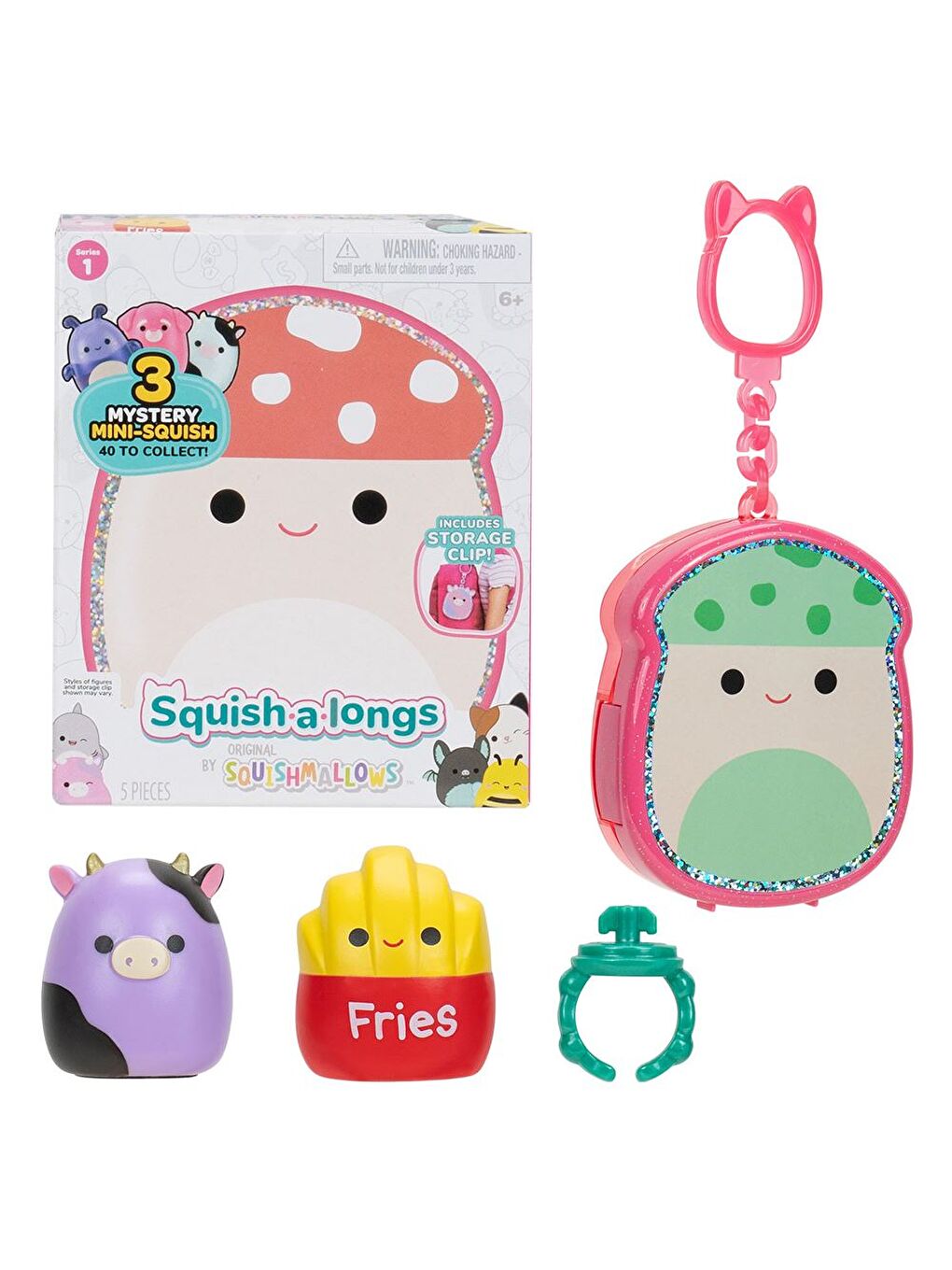 Squish-a-longs 3 Figür + Yüzük Çantalı Sürpriz Paket Seri 1
