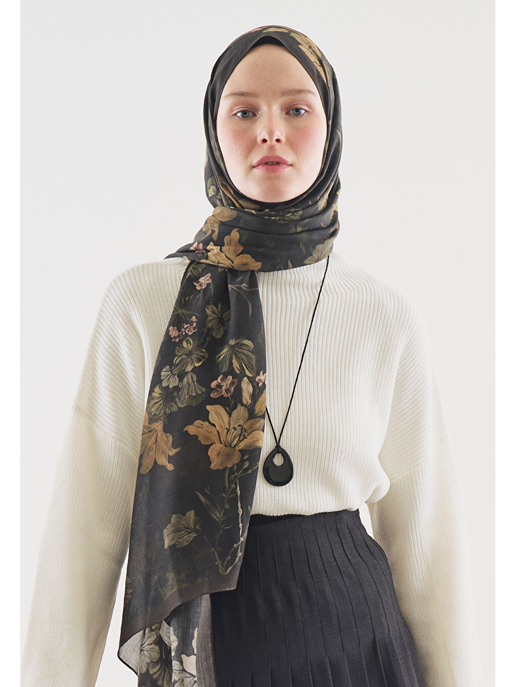 Kahverengi FALL BREEZE DESENLİ PAMUK VİSKON ŞAL KAHVE-1