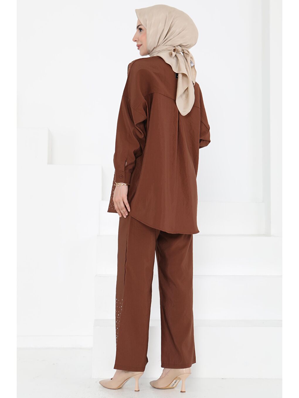 Kahverengi Taş Detaylı İkili Takım Kahve - 27255-5