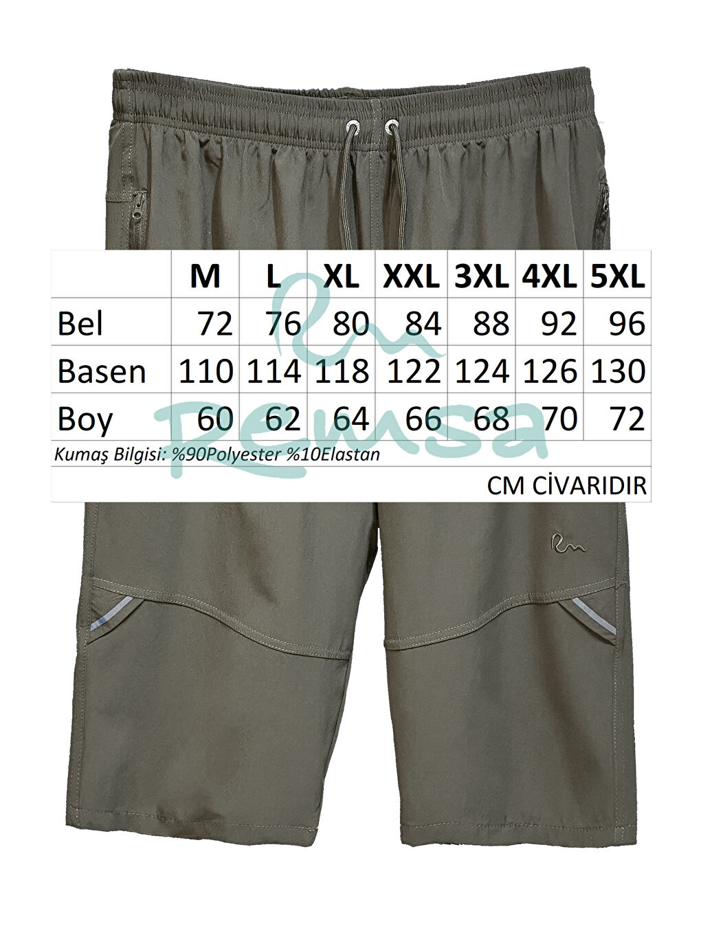 Ters Fermuar Erkek Şort Mayo RKS-08 Haki-2