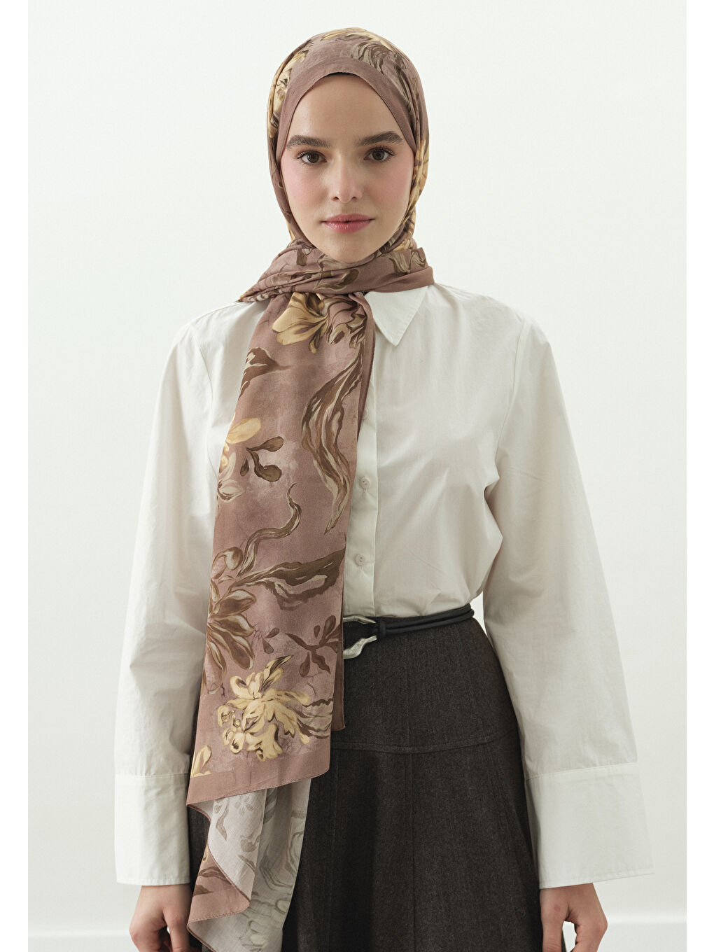 Pembe NORAH DESENLİ PAMUK VİSKON ŞAL GÜLKURUSU-1