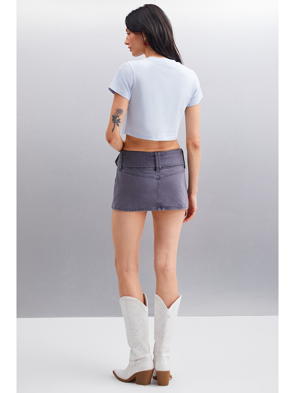Serene Kadın Kısa Kollu Baskılı Crop Mavi T-shirt-4