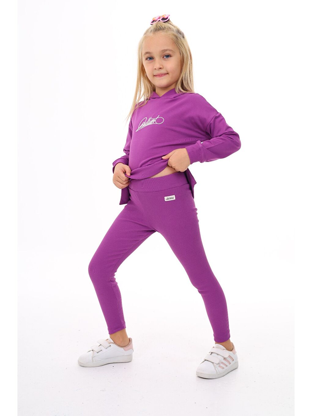 Mor Kız Çocuk Nakışlı Taytlı Takım-2