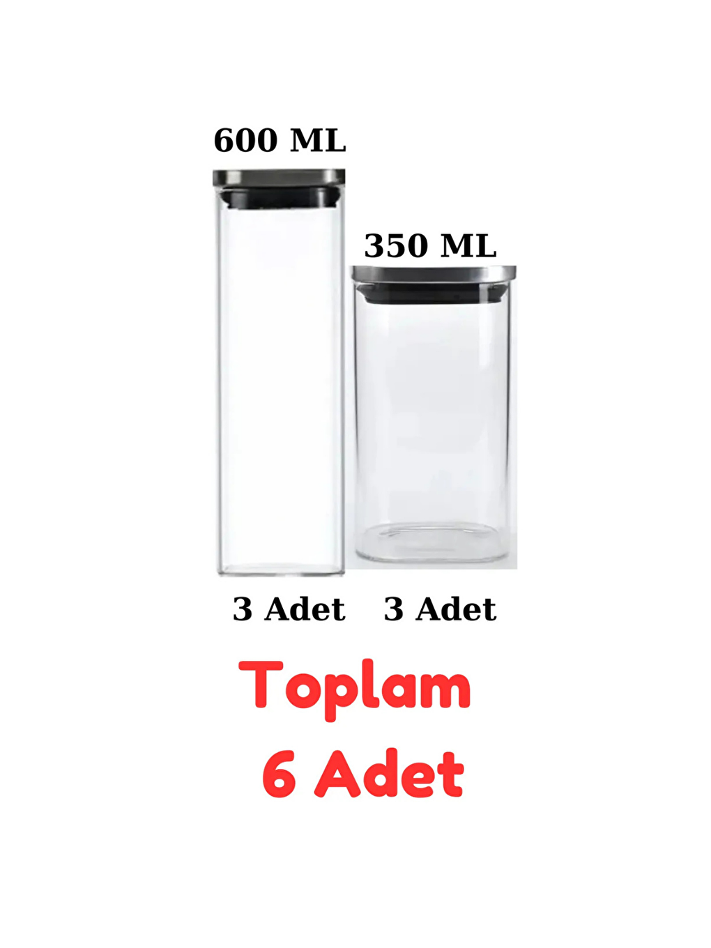 Renksiz Vakum Krom Kapaklı Kare Cam Kavanoz 6 Adet